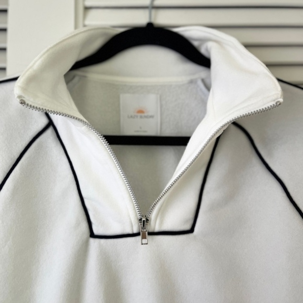Lazy Sunday Cropped Quarter Zip Pullover Sweatshirt  White Sz Large - Picture 3 of 9